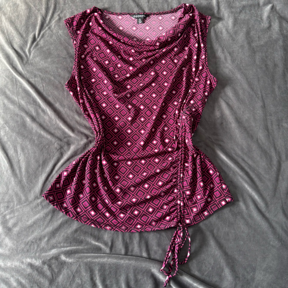 2000s cowl neck tank top with adjustable tie detail